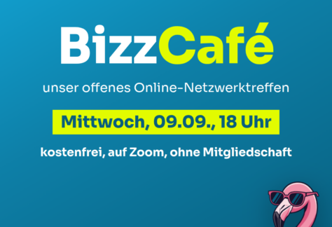 BizzCafé, offenes Online-Netzwerktreffen von Frau mit Bizz am 9. September 2026 um 18 Uhr, kostenfrei auf Zoom